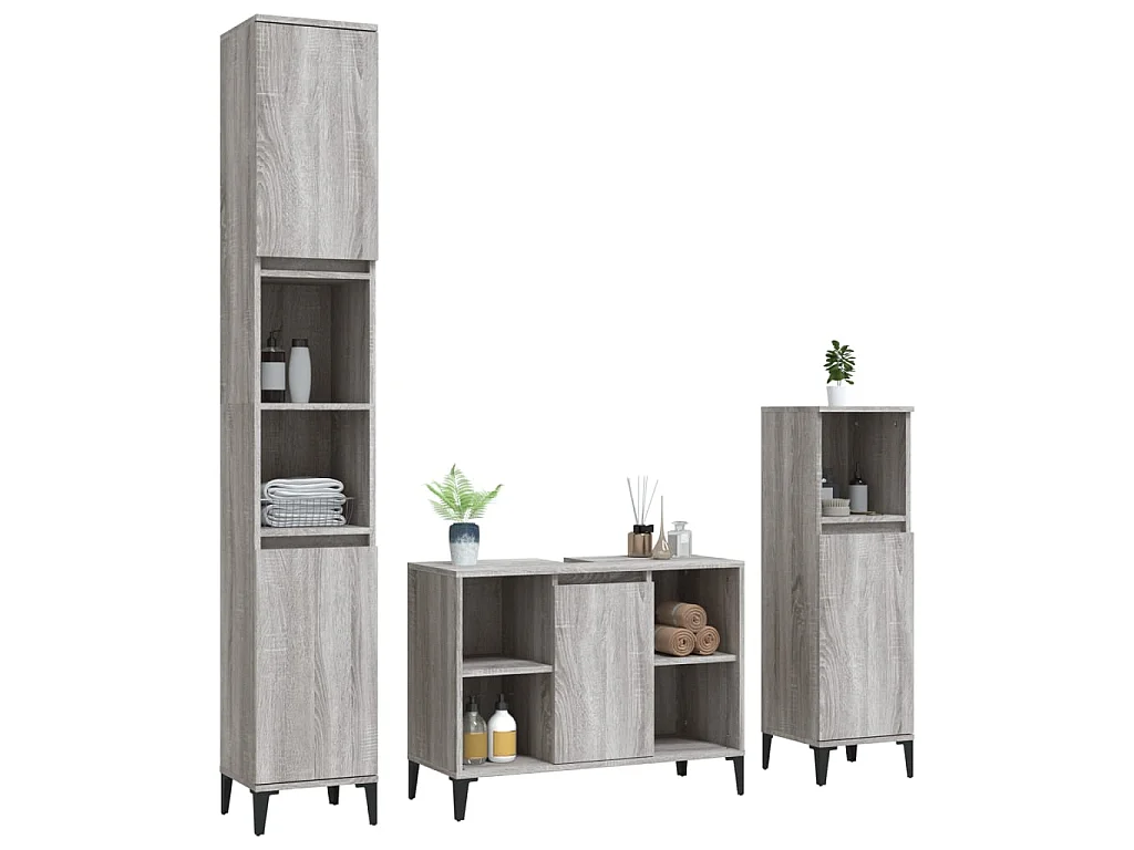 Ensemble de meubles de salle de bain 3 pcs Sonoma gris