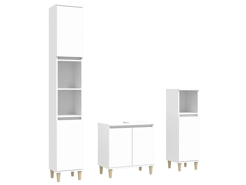 3-delige Badkamermeubelset bewerkt hout wit
