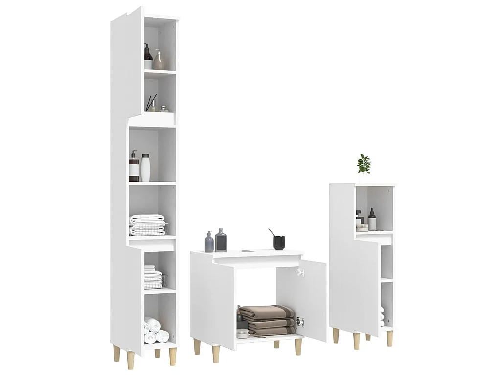 3-delige Badkamermeubelset bewerkt hout wit