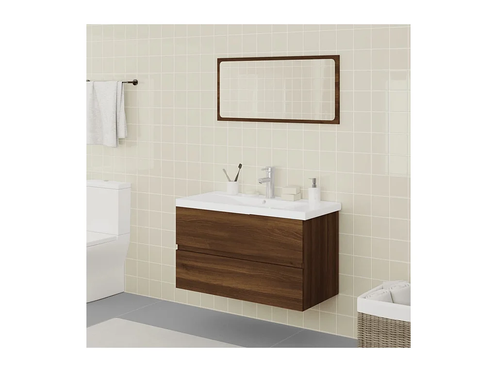 Badkamermeubelset bewerkt hout bruin eikenkleur