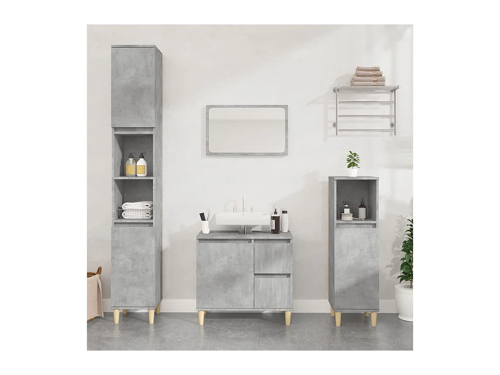 Ensemble d'armoires de salle de bain 3 pcs gris béton