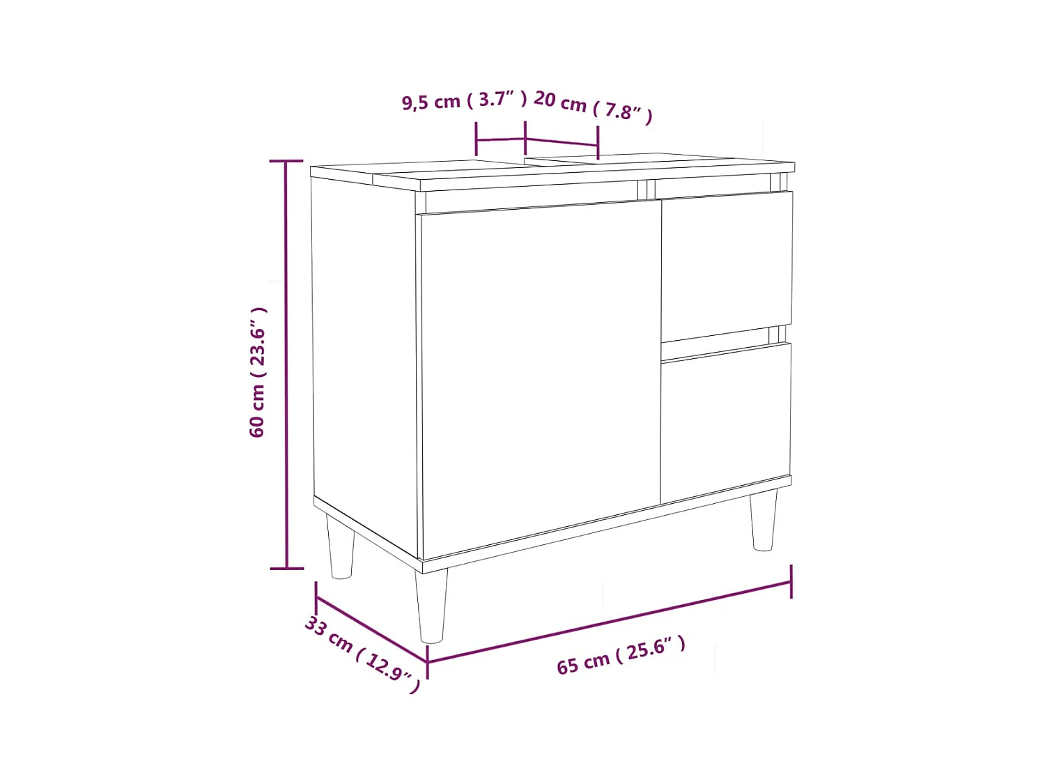 Ensemble d'armoires de salle de bain 3 pcs gris béton