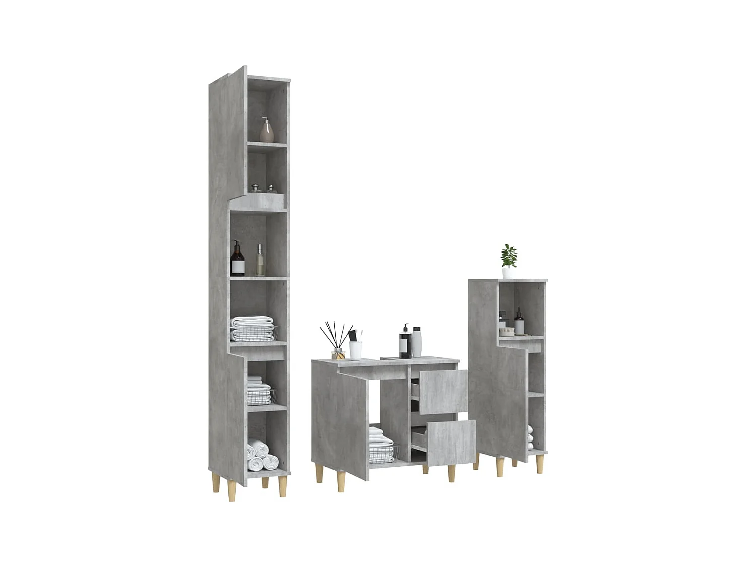 Ensemble d'armoires de salle de bain 3 pcs gris béton