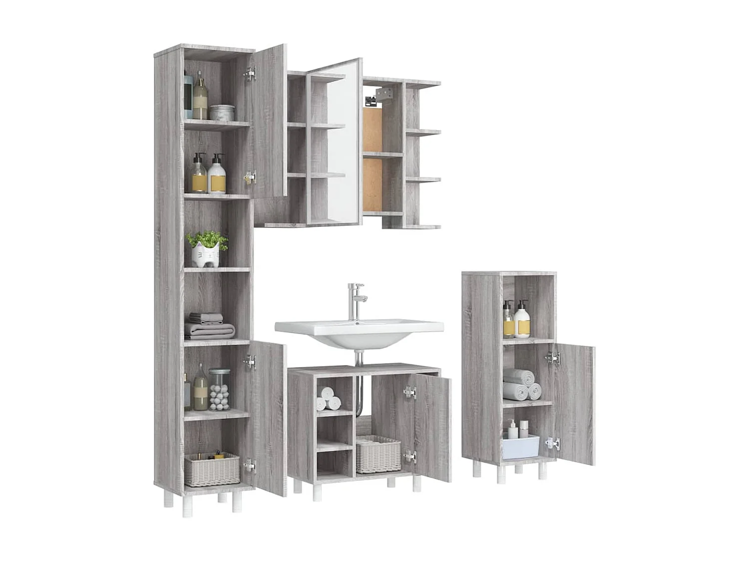 Set Mobili da Bagno 4 pz Grigio Sonoma in Legno Multistrato