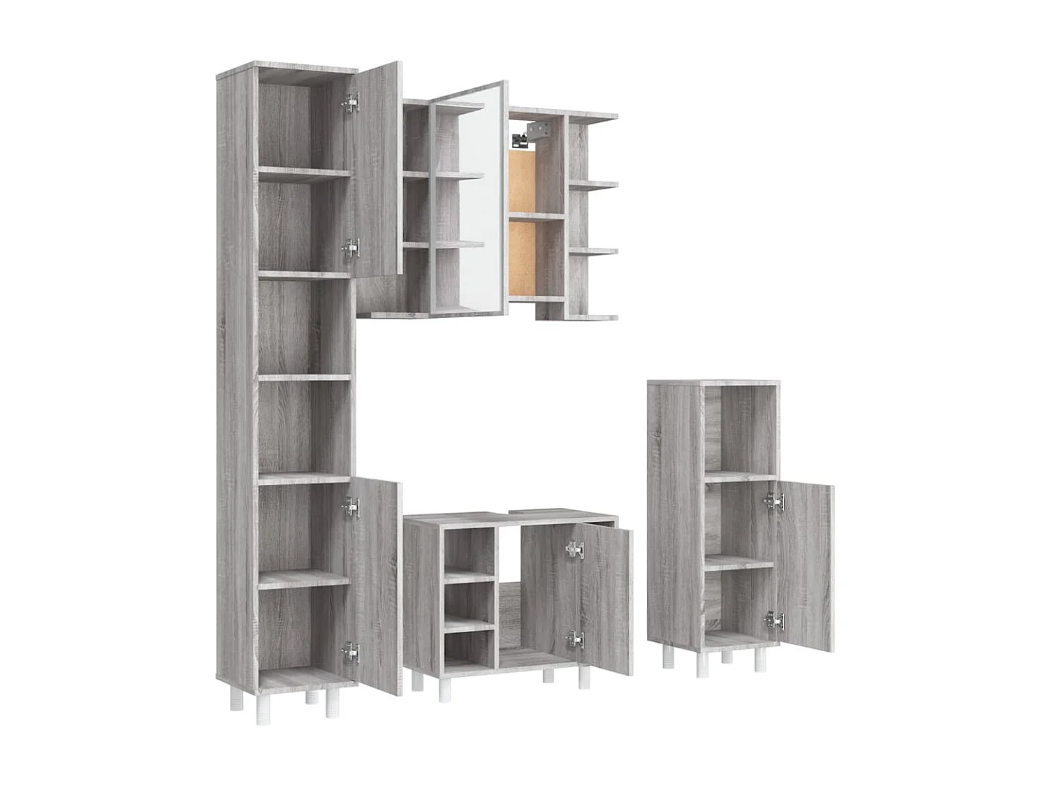 Set Mobili da Bagno 4 pz Grigio Sonoma in Legno Multistrato