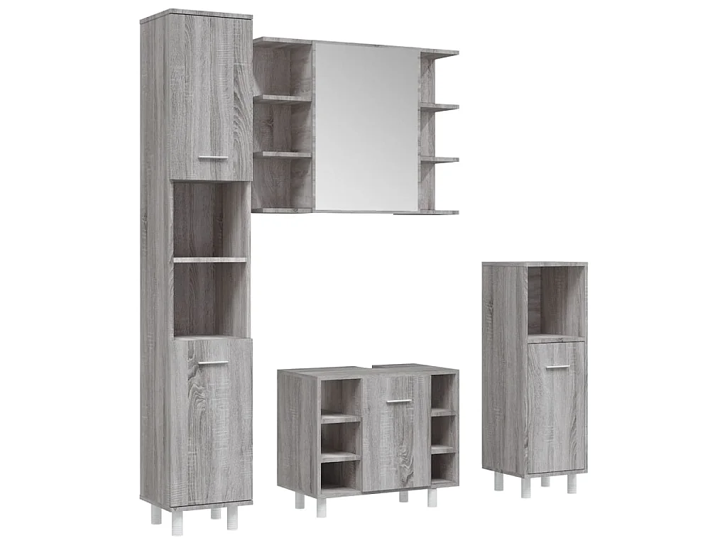 Set de armario de baño 4 pzas madera contrachapada gris sonoma