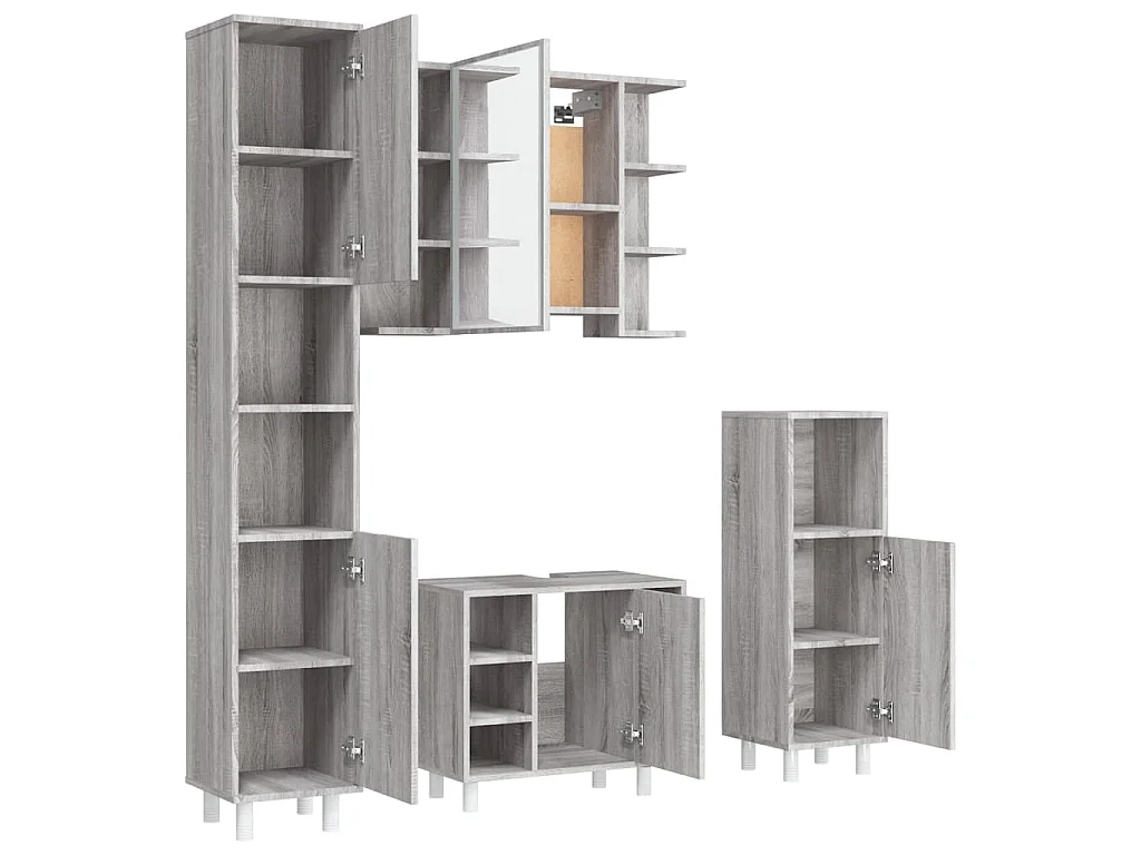 Set de armario de baño 4 pzas madera contrachapada gris sonoma