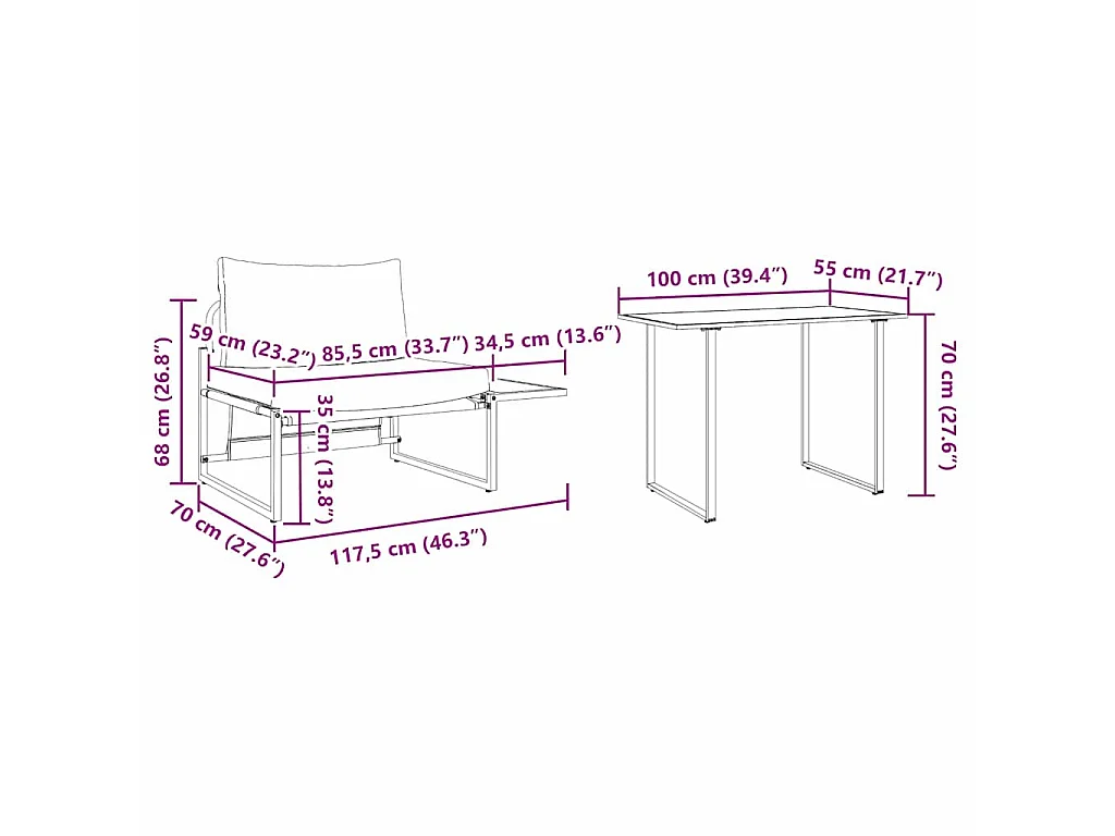 Mobilier de Patio en Acier 2 pcs Taupe Acier