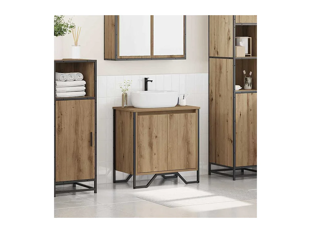 Meuble de Lavabo de Salle de Bain avec stockage Chêne artisanal