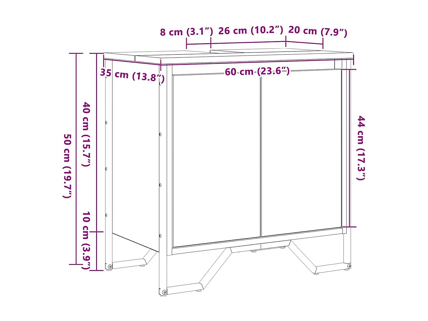 Gabinete de Lavabo para Baño Roble artesanal 60 x 35 x 60 cm
