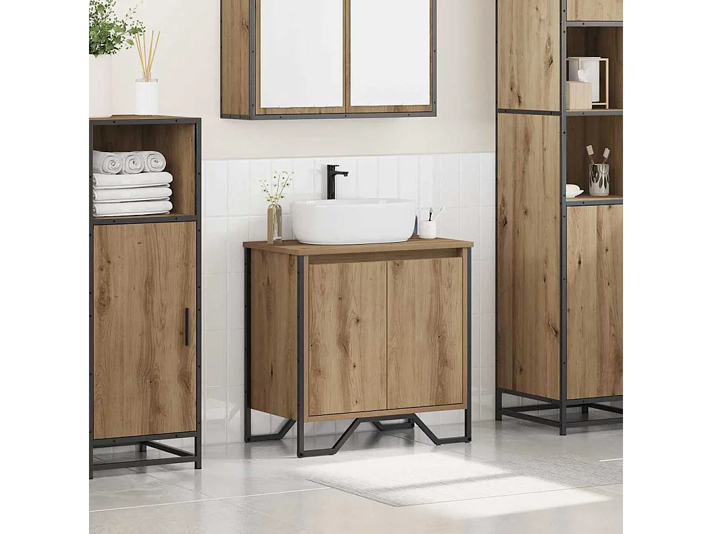 Gabinete de Lavabo para Baño Roble artesanal 60 x 35 x 60 cm