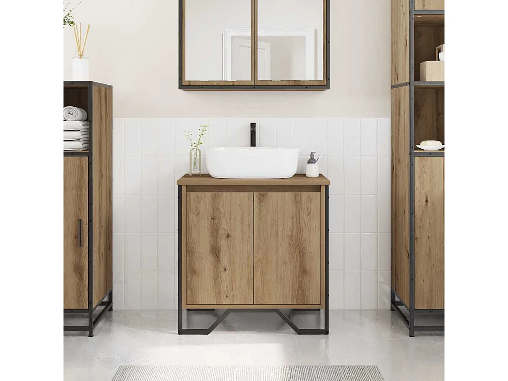 Gabinete de Lavabo para Baño Roble artesanal 60 x 35 x 60 cm