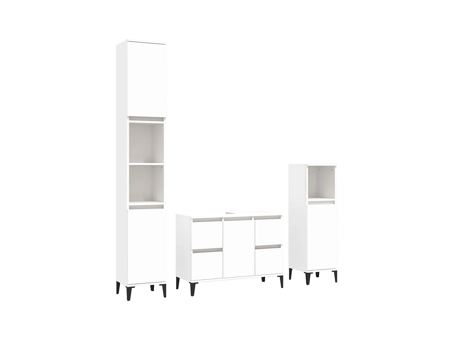 Set Mobili da Bagno 3 pz Bianco in Legno Multistrato