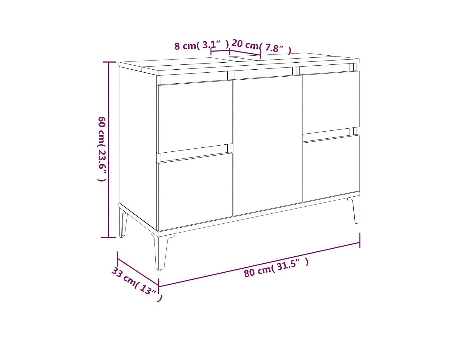 Set Mobili da Bagno 3 pz Bianco in Legno Multistrato