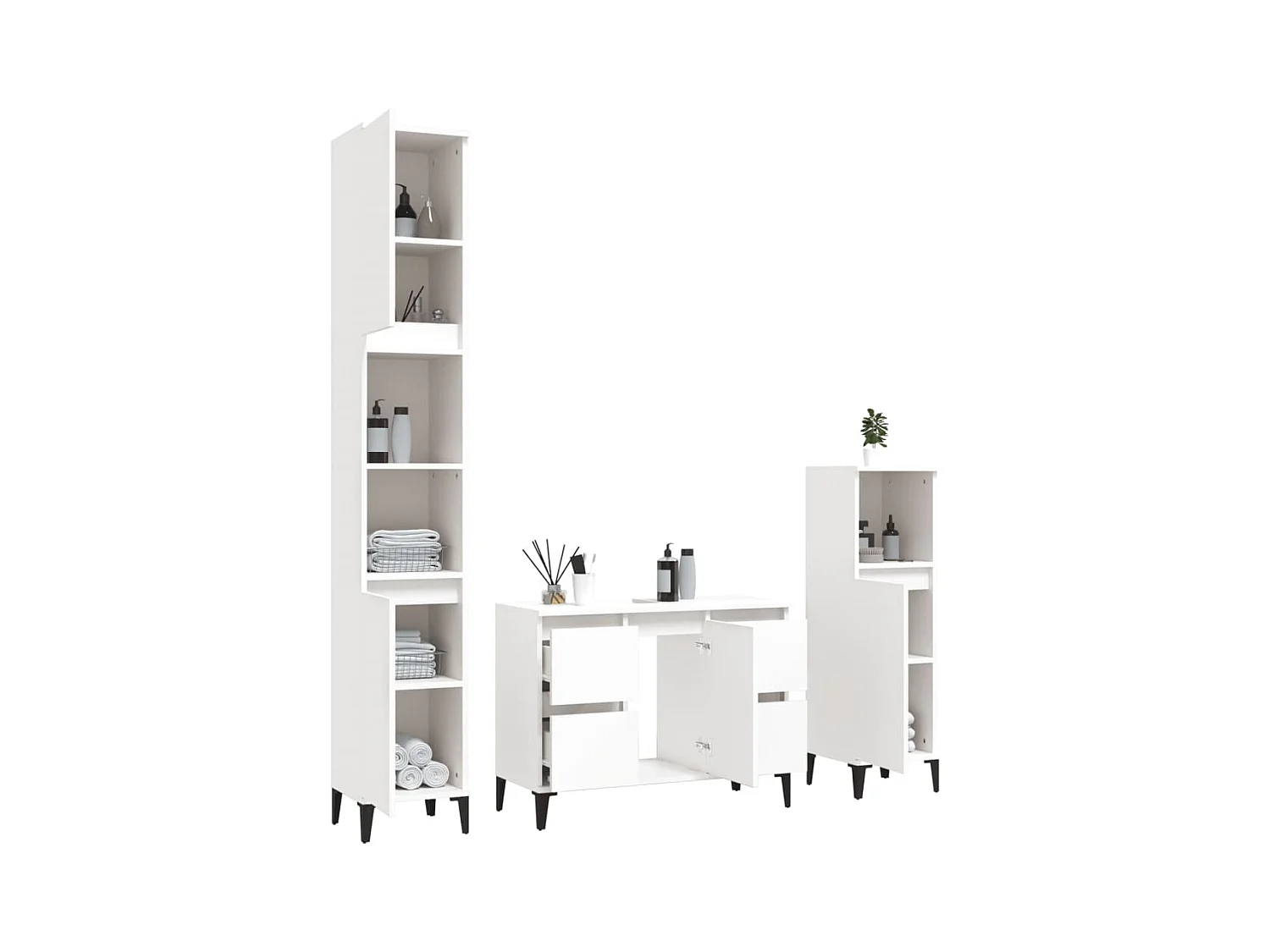 Set Mobili da Bagno 3 pz Bianco in Legno Multistrato