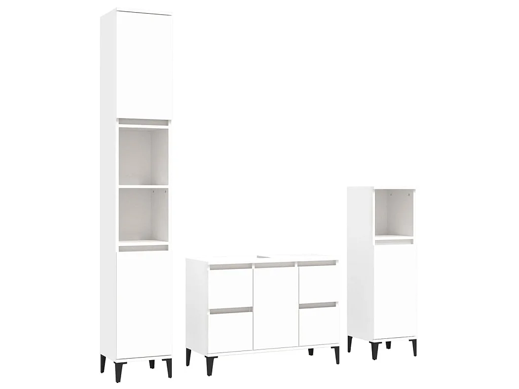 3-tlg. Badmöbel-Set Weiß Holzwerkstoff