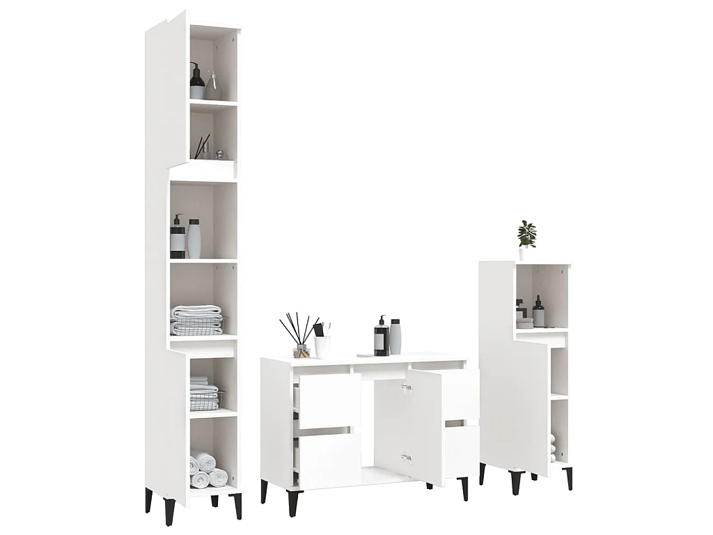 3-tlg. Badmöbel-Set Weiß Holzwerkstoff