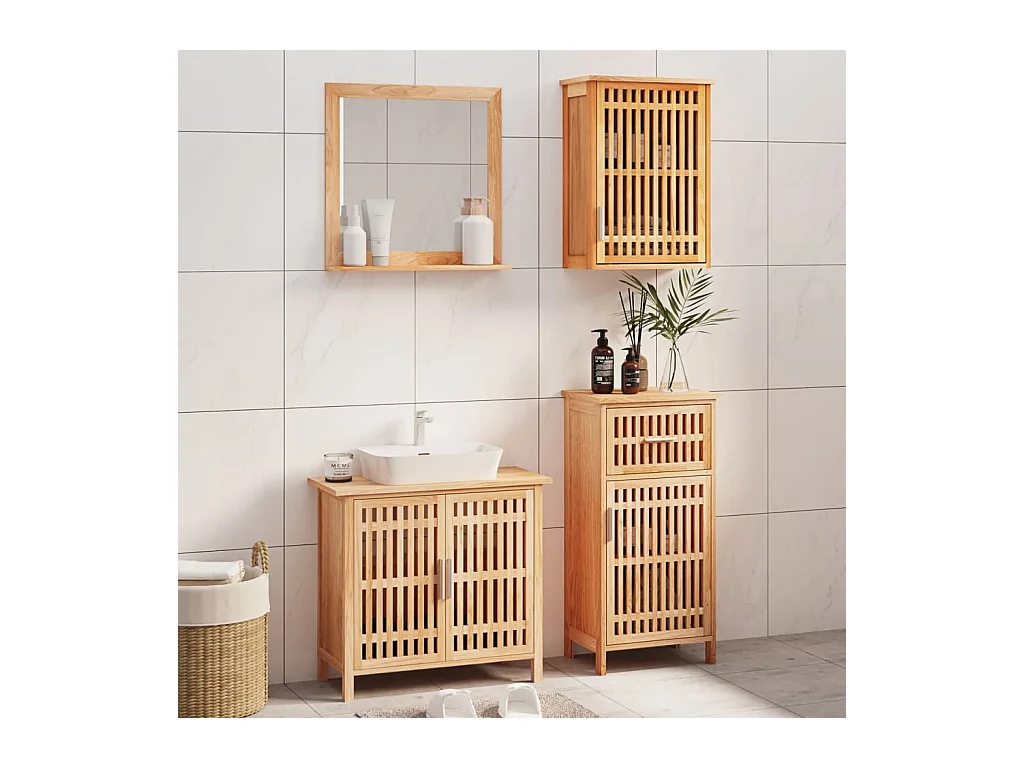 Conjunto de muebles de baño 4 piezas madera maciza de nogal