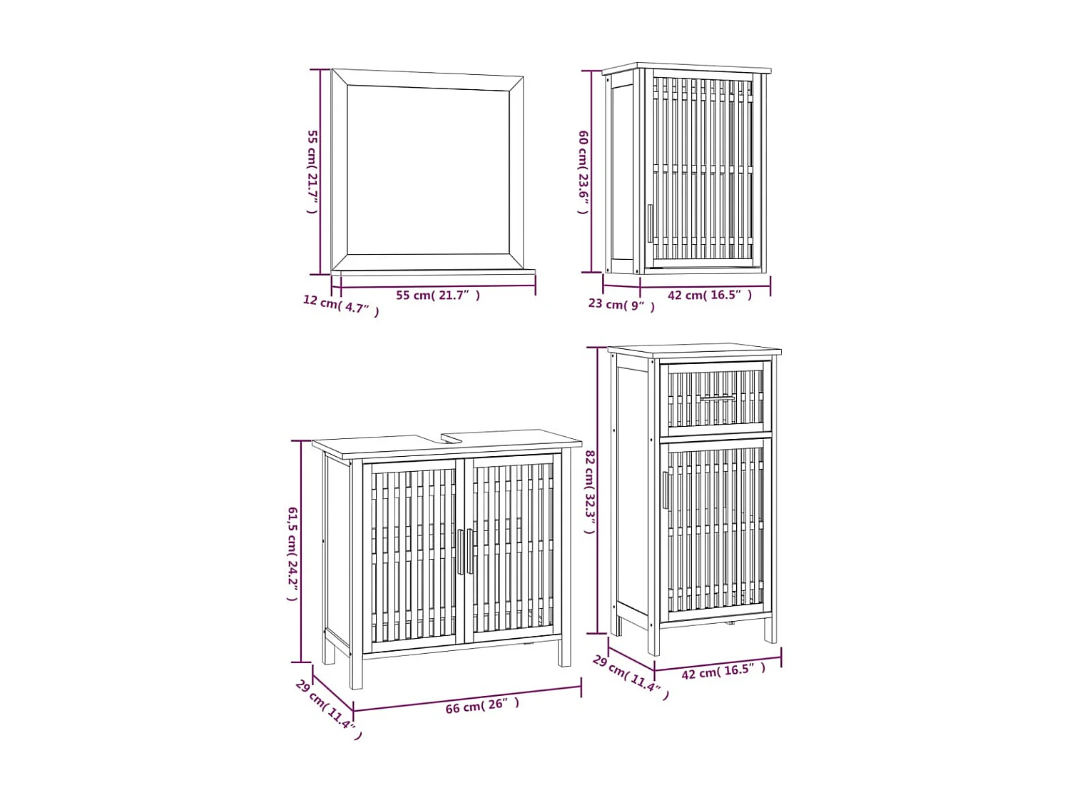 4-tlg. Badmöbel-Set Massivholz Nussbaum