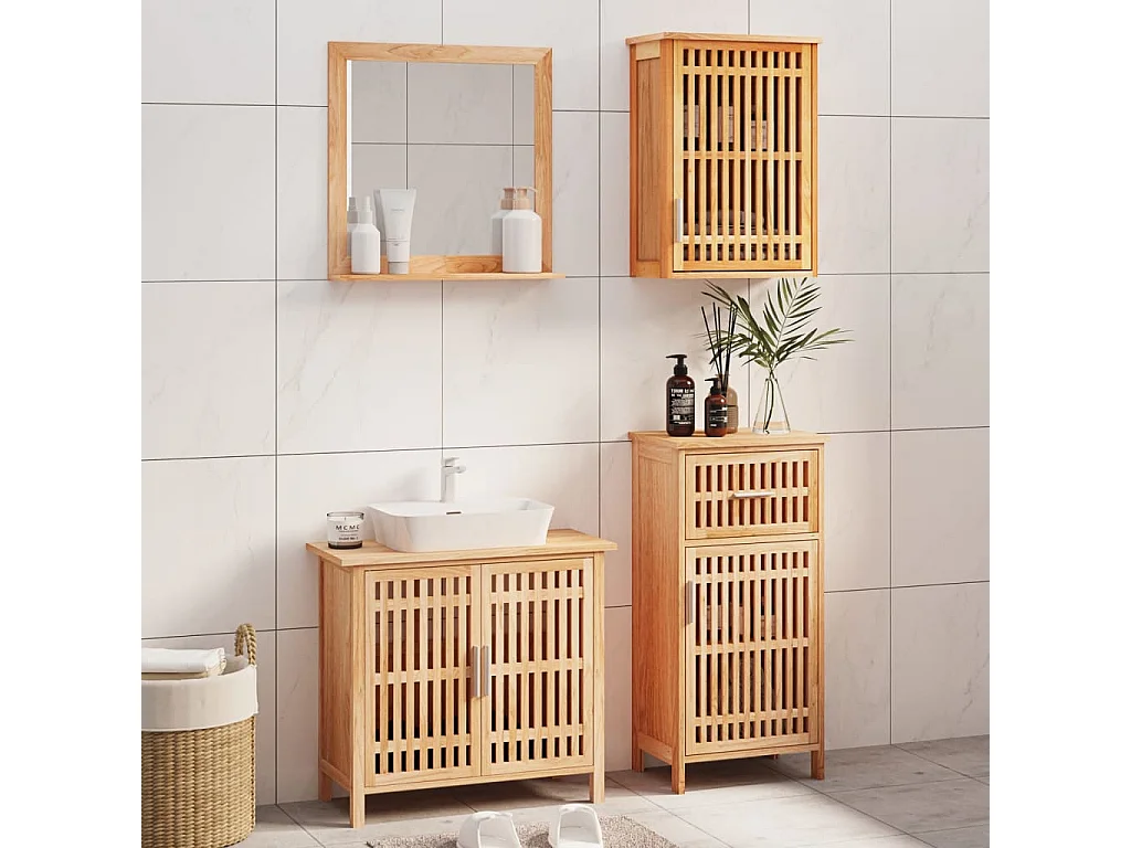 4 pcs conjunto de móveis p/ casa de banho nogueira maciça