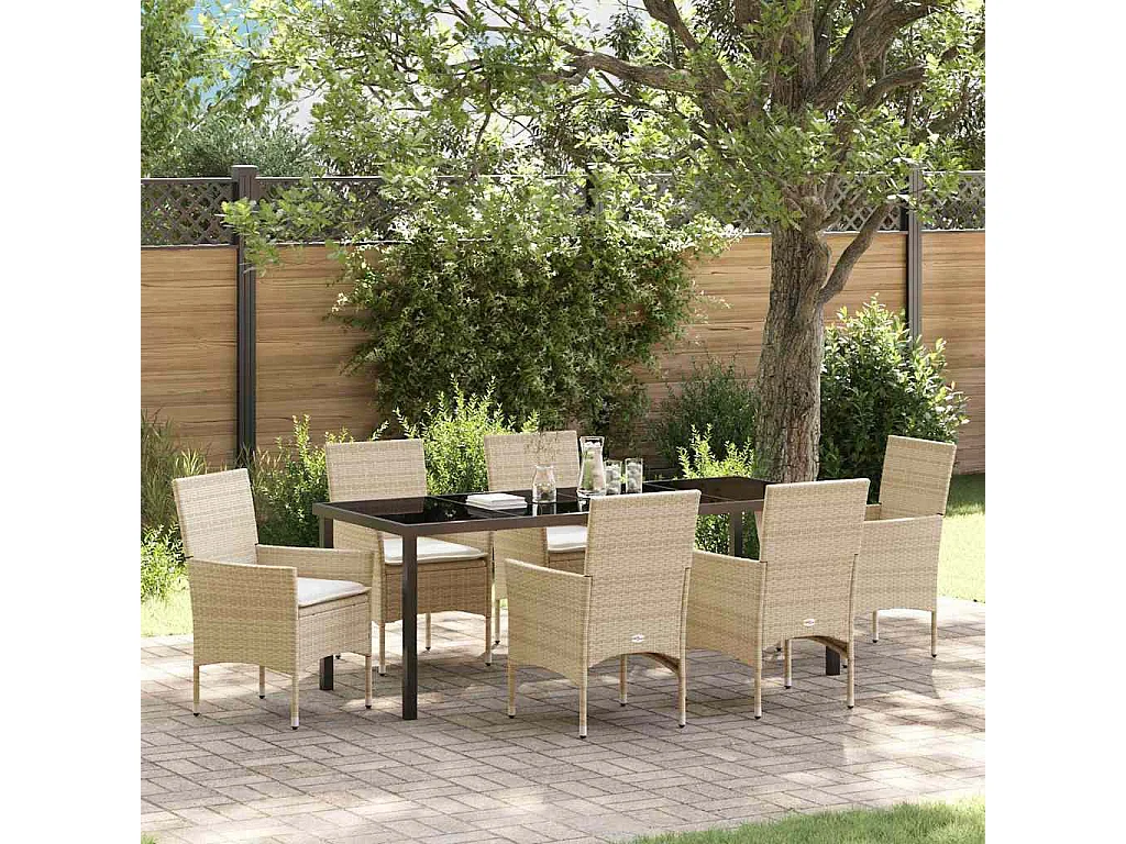 Ensemble de salle à manger pour jardin 7 pcs Beige polyrotin