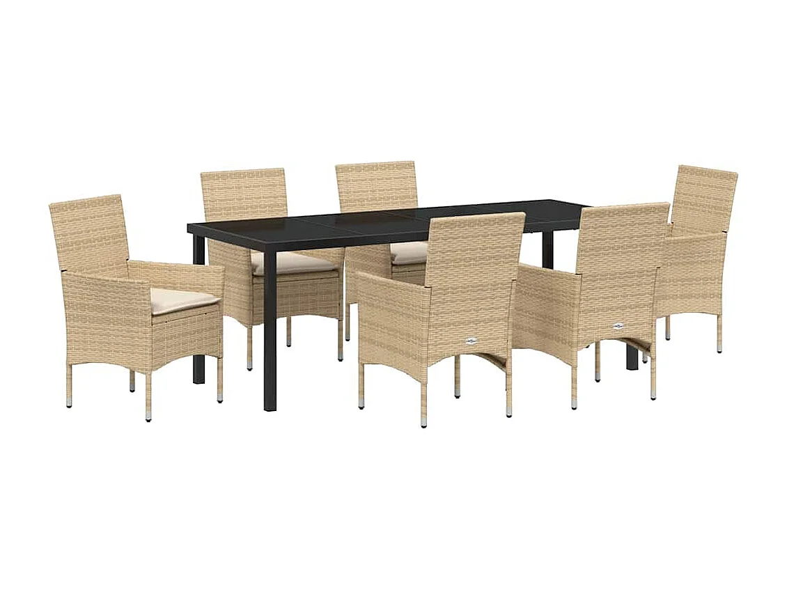 Ensemble de salle à manger pour jardin 7 pcs Beige polyrotin