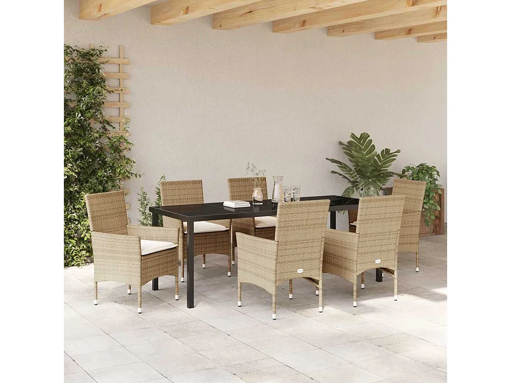 Ensemble de salle à manger pour jardin 7 pcs Beige polyrotin