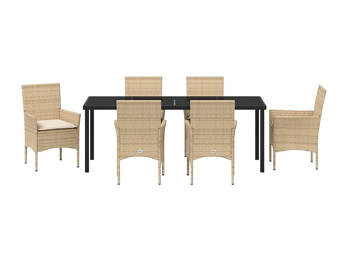 Ensemble de salle à manger pour jardin 7 pcs Beige polyrotin