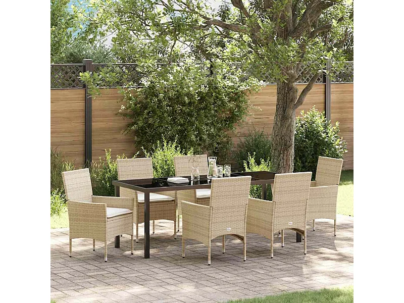 Ensemble de salle à manger pour jardin 7 pcs Beige polyrotin