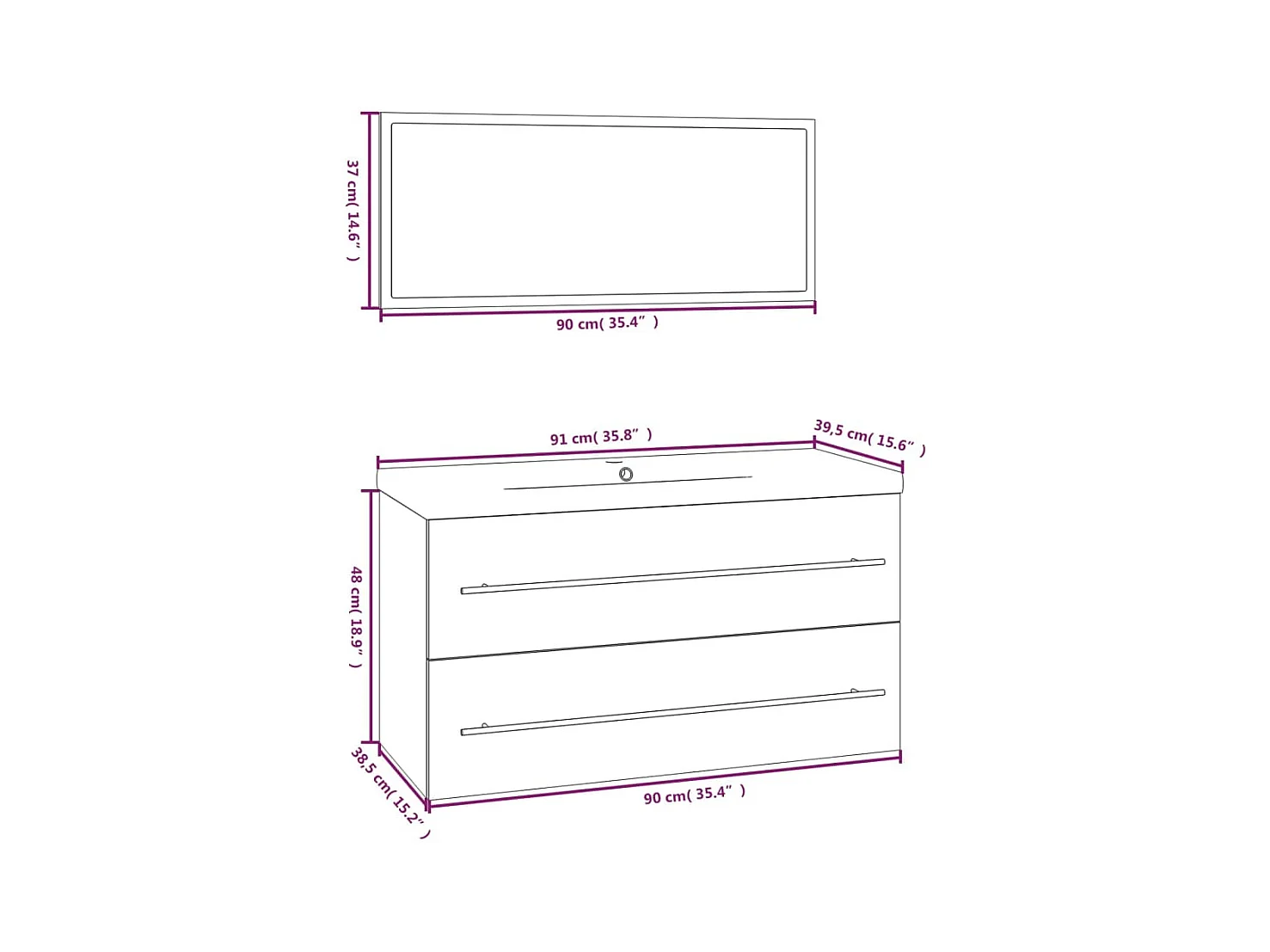 Conjunto de muebles de baño 3 piezas gris hormigón