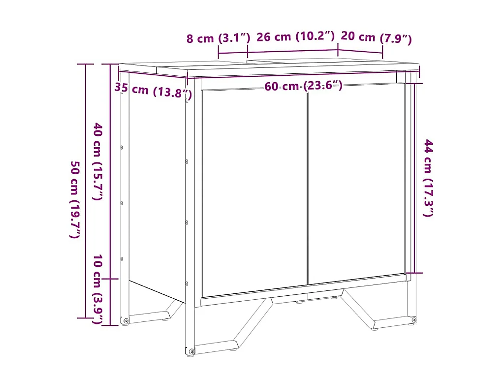 Meuble de Lavabo de Salle de Bain Bois Ancien 60 x 35 x 60 cm