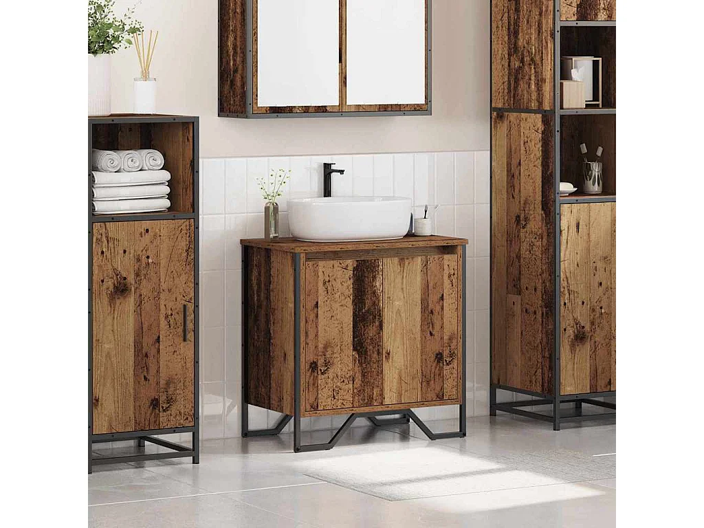 Meuble de Lavabo de Salle de Bain Bois Ancien 60 x 35 x 60 cm