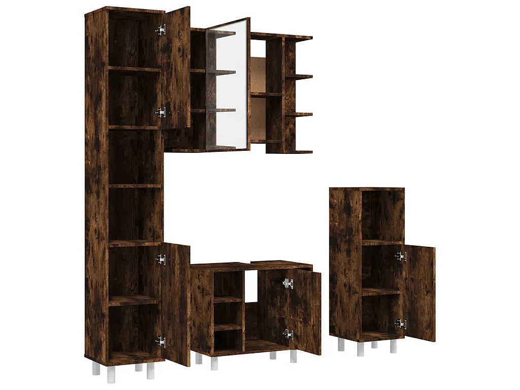 Set Mobili da Bagno 4 pz Rovere Fumo in Legno Multistrato