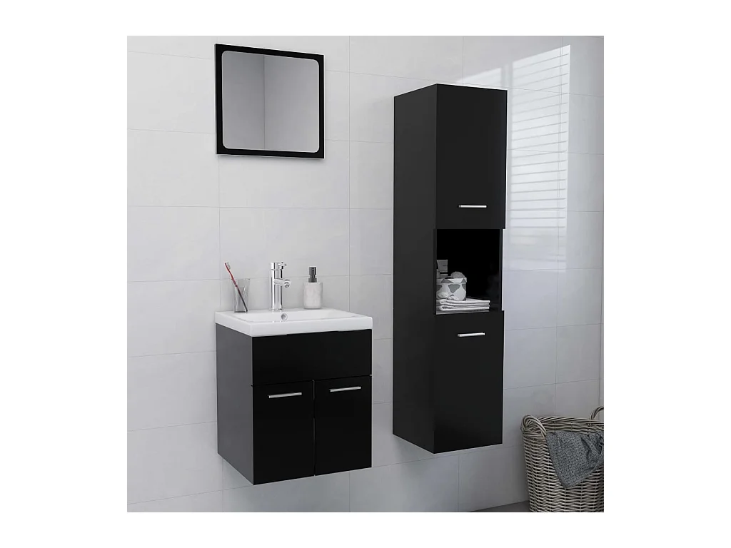 Ensemble de meubles de salle de bain Noir Aggloméré