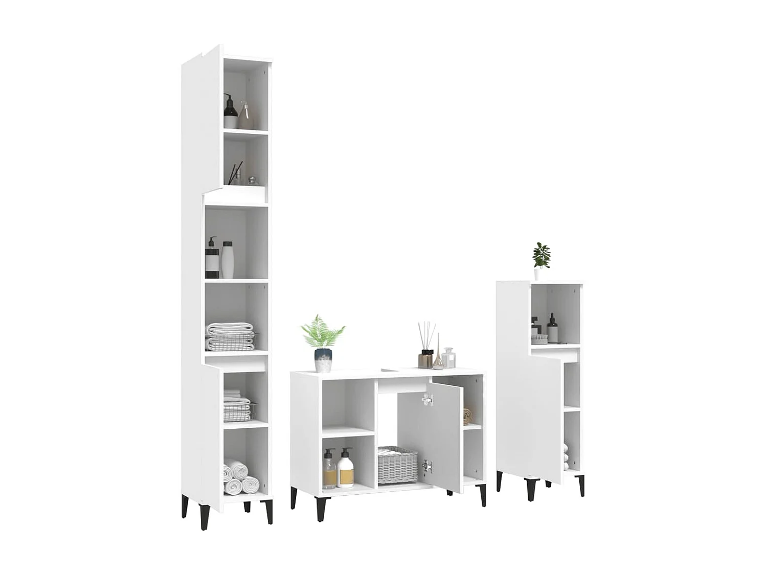 Set Mobili da Bagno 3 pz Bianco in Legno Multistrato