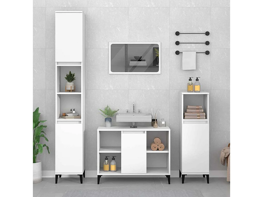 Ensemble de meubles salle de bain 3 pcs blanc bois d'ingénierie