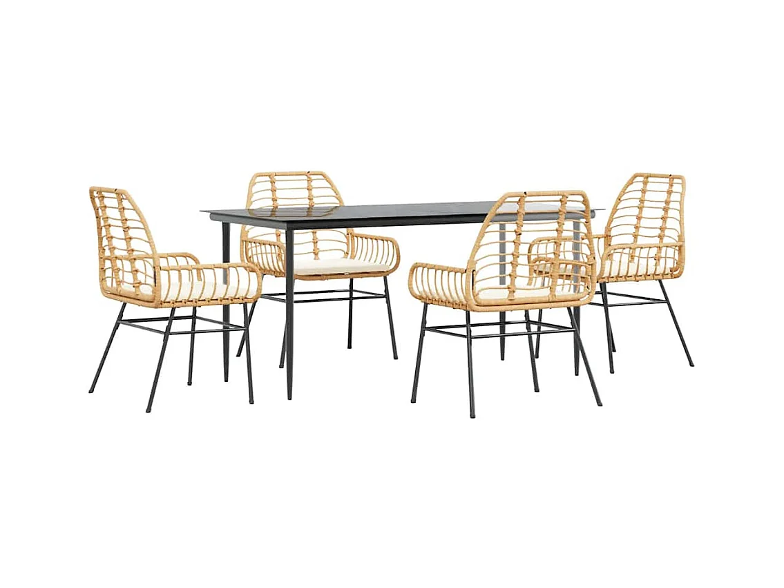 Ensemble à manger jardin coussins 5pcs marron poly rotin verre