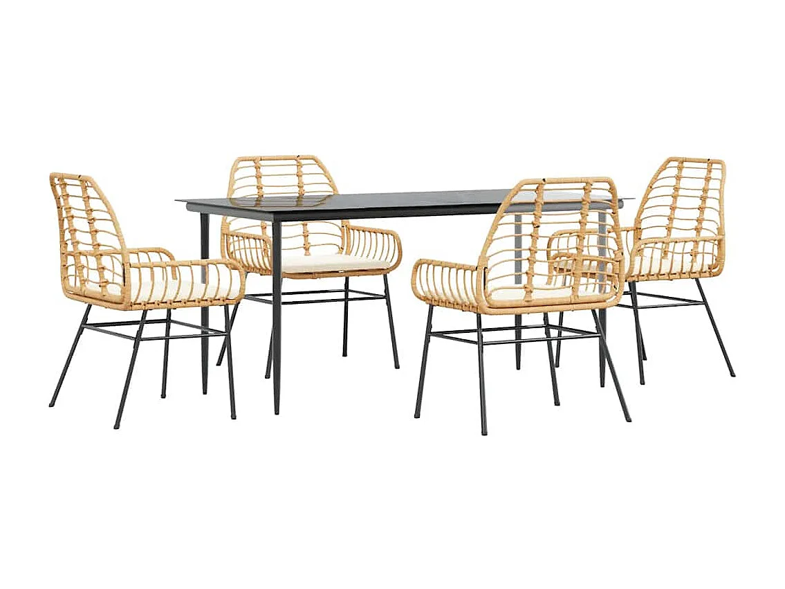 Ensemble à manger jardin coussins 5pcs marron poly rotin verre