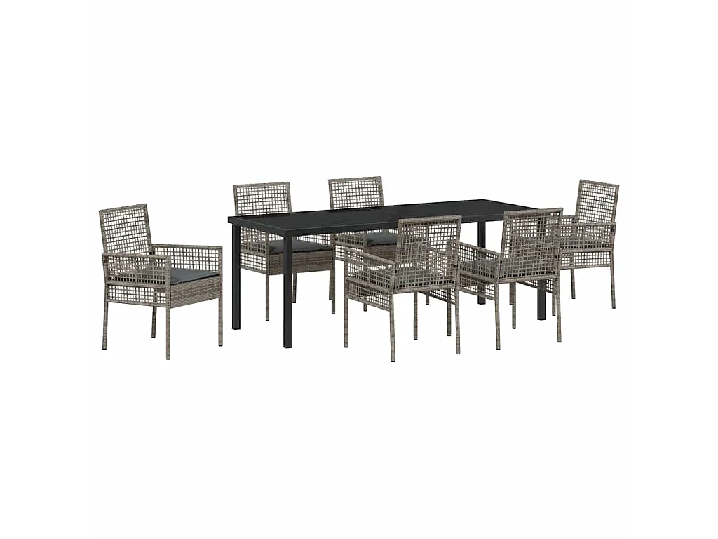 Garten Essgruppe mit Kissen 7 pcs Grau Poly-Rattan