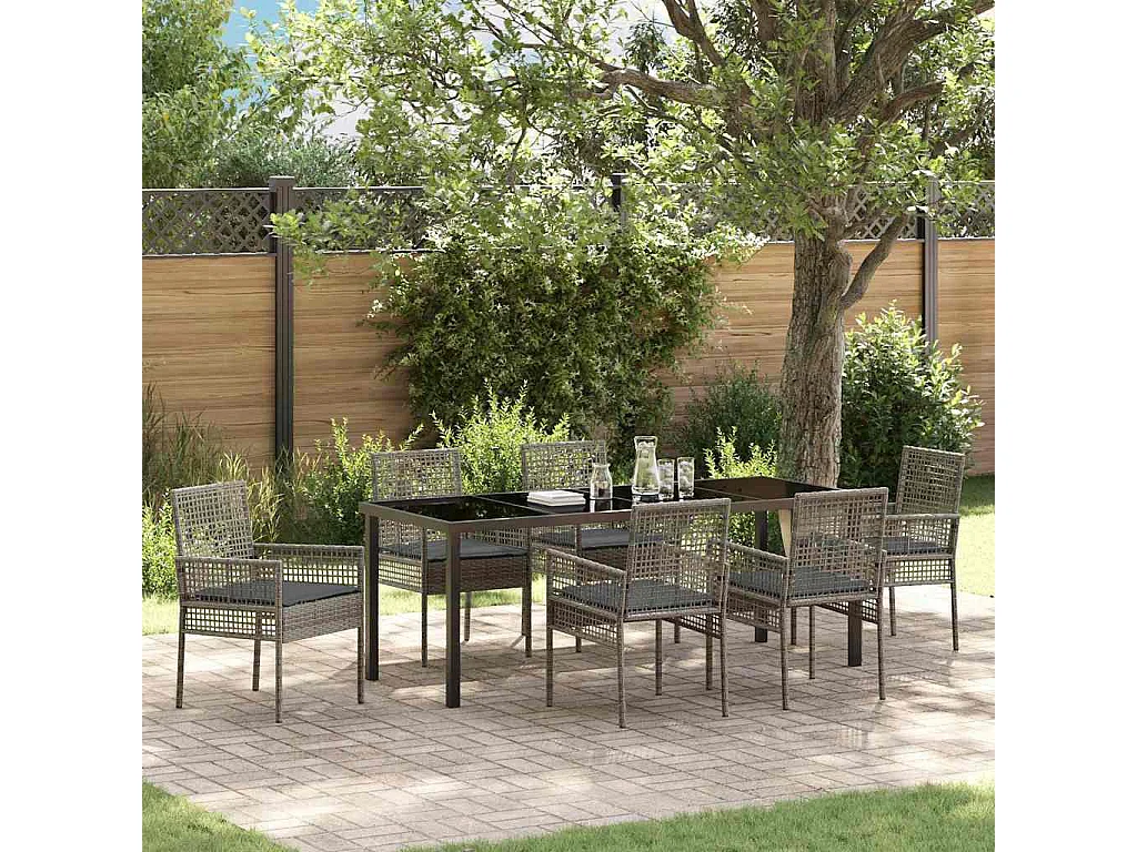 Garten Essgruppe mit Kissen 7 pcs Grau Poly-Rattan