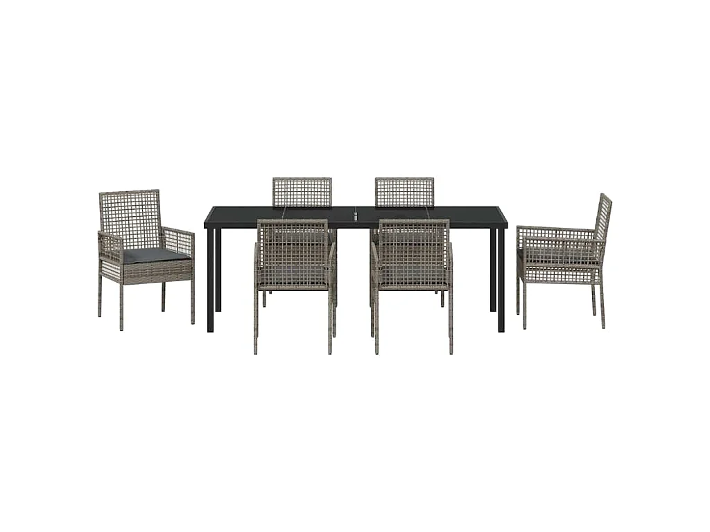 Garten Essgruppe mit Kissen 7 pcs Grau Poly-Rattan
