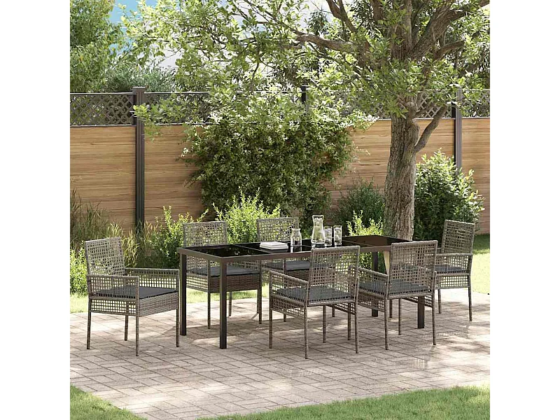 Conjunto de Comedor de Jardín 7 pcs Gris ratán sintético