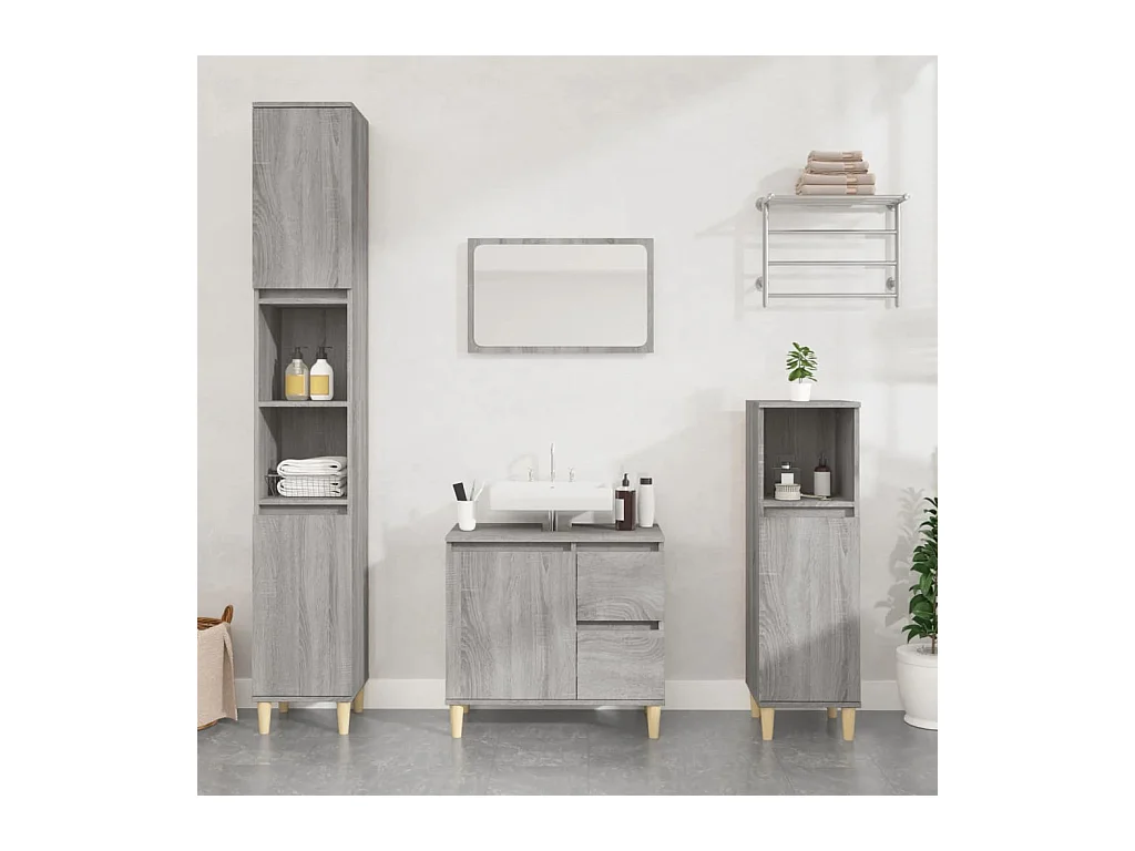 Ensemble d'armoires de salle de bain 3 pcs sonoma gris