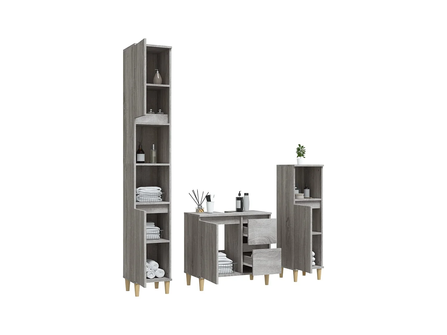 Ensemble d'armoires de salle de bain 3 pcs sonoma gris