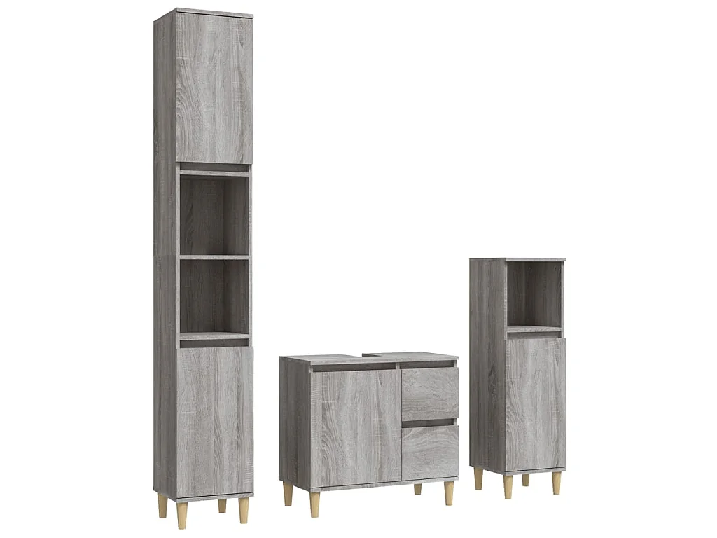 Set Mobili da Bagno 3 pz Grigio Sonoma in Legno Multistrato