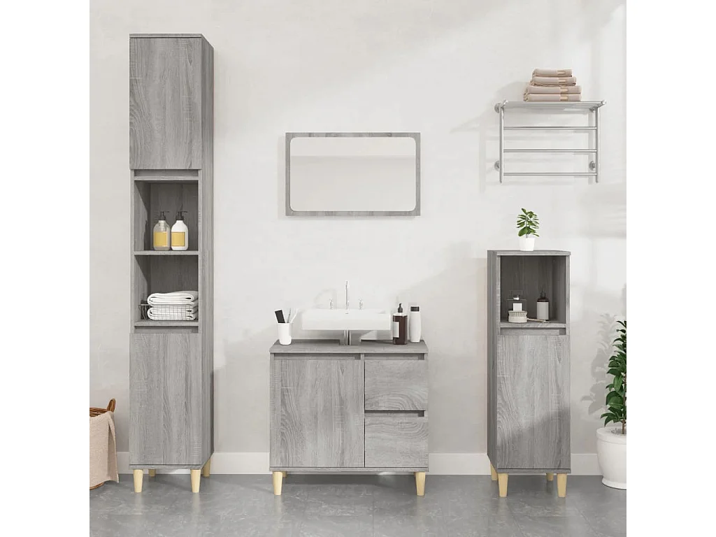 Set Mobili da Bagno 3 pz Grigio Sonoma in Legno Multistrato