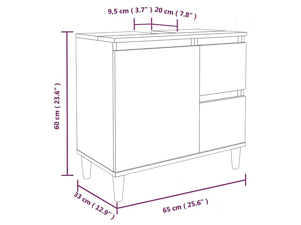 Set Mobili da Bagno 3 pz Grigio Sonoma in Legno Multistrato
