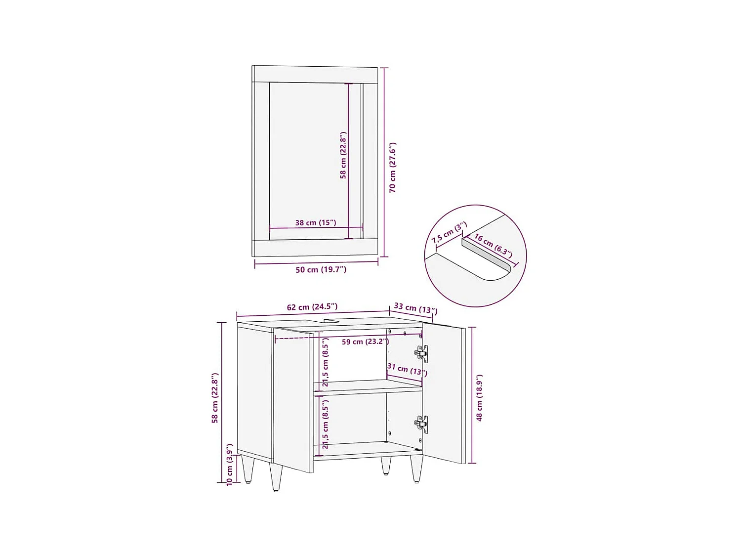 Ensemble de mobilier de salle de bain 2 pcs marron miel