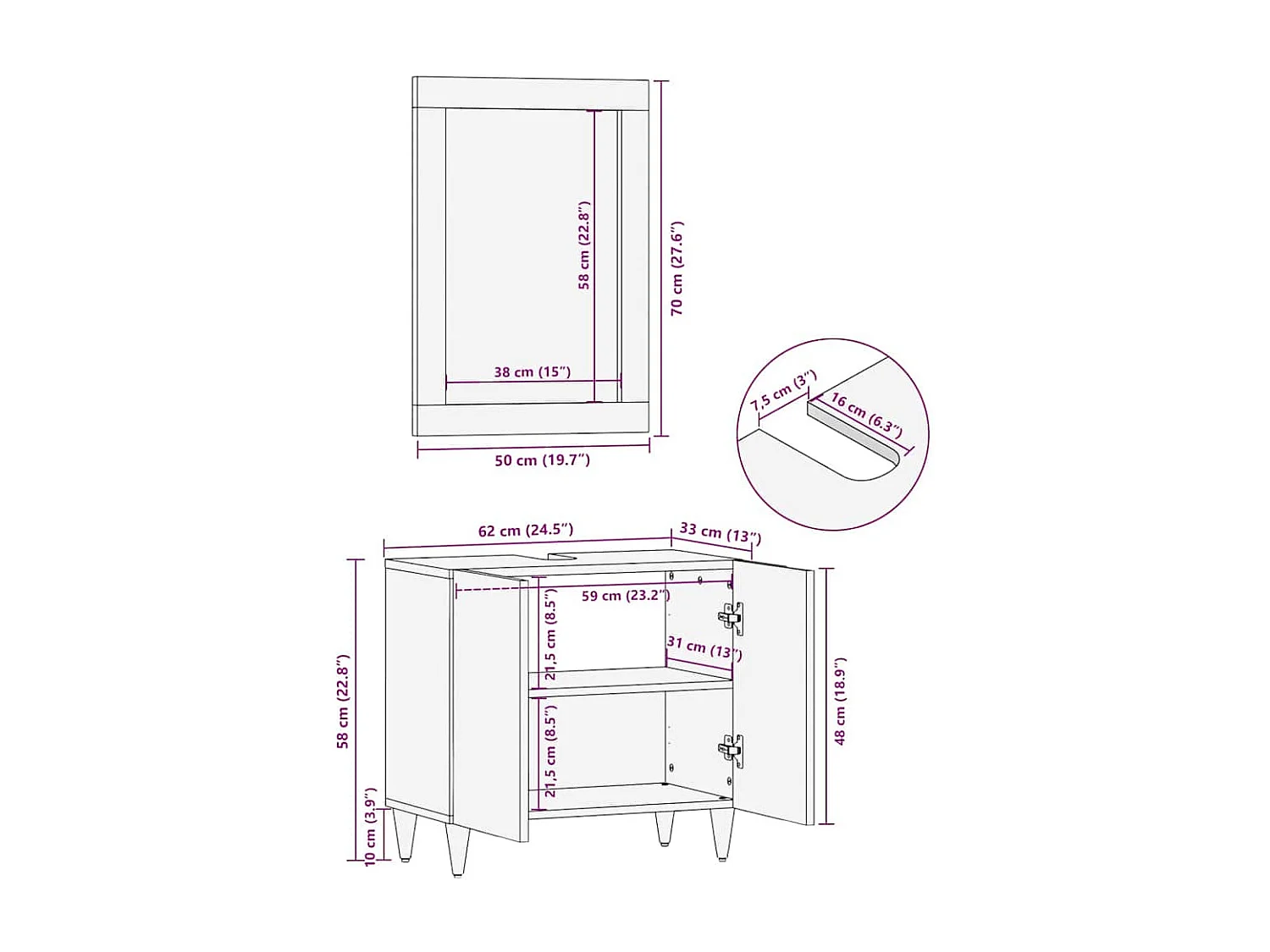 Set di Armadi da Bagno Montaggio a parete 2 pcs Marrone miele