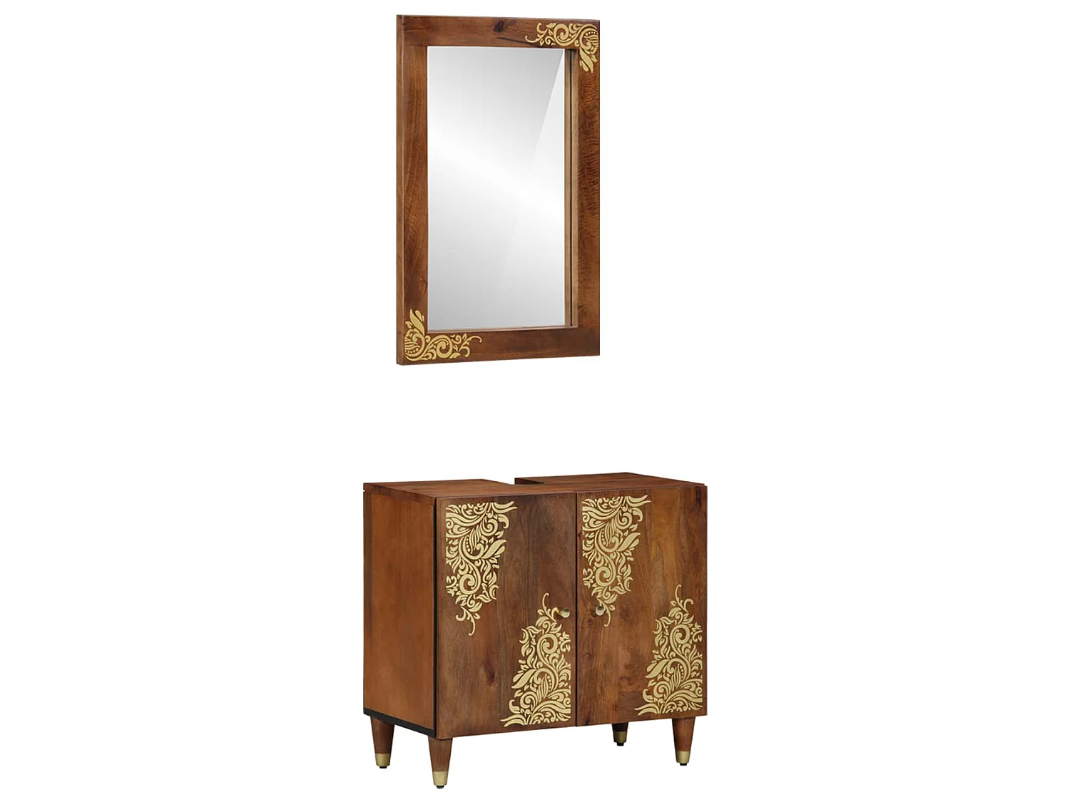 Badezimmerschrank-Set mit Tür 2 pcs Honigbraun Massivholz Mango